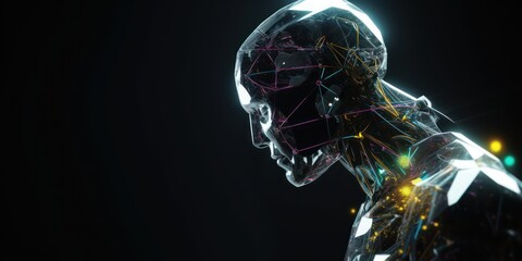 Fototapeta na wymiar silhouette humanoid robot with artificial intelligence, generative, ai