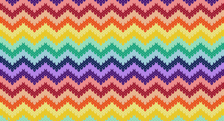 Rainbow zigzag knitting pattern, Festive Sweater Design. Seamless Knitted Pattern