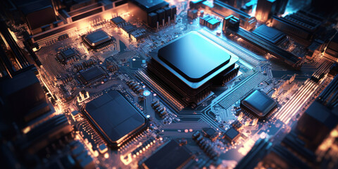 Fototapeta premium microprocessor or chip on circuit board, generative ai