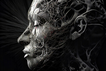 AI generated humanoid with closed eyes before awakening (Generative AI, Generative, KI)