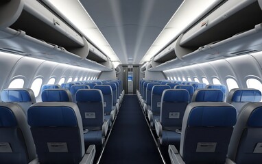 Obraz premium Interior of an airplane. Generative AI technology.