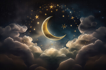 Obraz na płótnie Canvas Design illustration of waxing crescent moon that will usher in holy month of ramadan AI generated