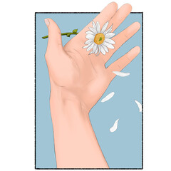 hand holding a flower daisy