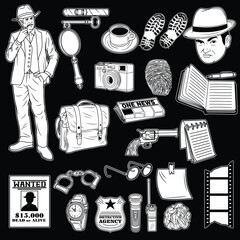 Detective Pack Black and White Illustration