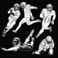 American Football Poses Pack Black and White Illustration 02