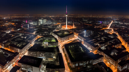 Berlin by night, created with generative AI - obrazy, fototapety, plakaty