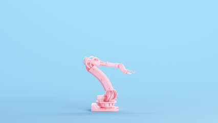 Fototapeta premium Pink Robotic Arm Engineering Industry Large Machine Manufacturing Plant Technology Kitsch Blue Background 3d illustration render digital rendering