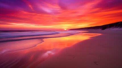 Fototapeta na wymiar sunset over the beach, created with generative AI