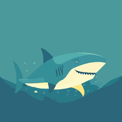 Shark in oceanic waters. Underwater fish and sea creatures in natural habitat. Flat vector illustration concept
