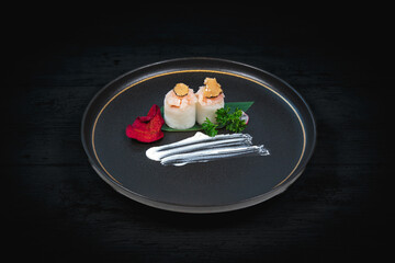 Elegant Japanese Food On Black Background 