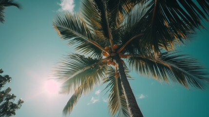 Naklejka na ściany i meble Palm tree sunny background. Illustration AI Generative.