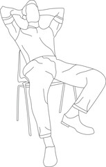 Man sitting on a chair line art with white background, illustration line drawing.
