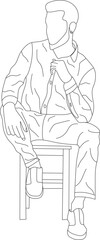 Man sitting on a chair line art with white background, illustration line drawing.
