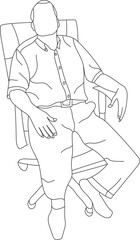 Man sitting on a chair line art with white background, illustration line drawing.
