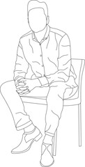 Man sitting on a chair line art with white background, illustration line drawing.
