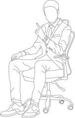 Fototapeta na wymiar Man sitting on a chair line art with white background, illustration line drawing. 