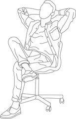 Man sitting on a chair line art with white background, illustration line drawing.
