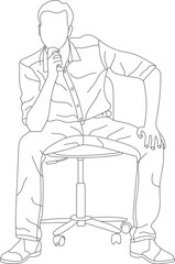 Man sitting on a chair line art with white background, illustration line drawing.
