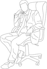 Man sitting on a chair line art with white background, illustration line drawing.
