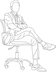 Man sitting on a chair line art with white background, illustration line drawing.

