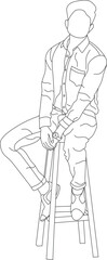Man sitting on a chair line art with white background, illustration line drawing.
