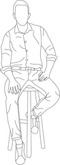 Man sitting on a chair line art with white background, illustration line drawing.
