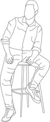 Man sitting on a chair line art with white background, illustration line drawing.
