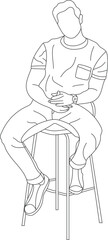 Man sitting on a chair line art with white background, illustration line drawing.
