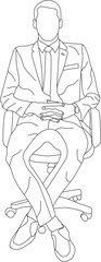 Man sitting on a chair line art with white background, illustration line drawing.
