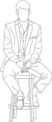 Man sitting on a chair line art with white background, illustration line drawing.
