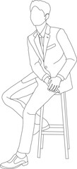 Man sitting on a chair line art with white background, illustration line drawing.
