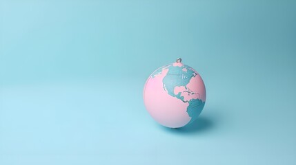 A pastel blue background with a small globe