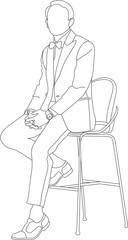 Man sitting on a chair line art with white background, illustration line drawing.

