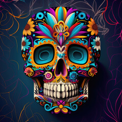 Sugar Skull, day of the dead, mexico, bright colors by generative ai