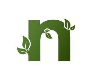green lowercase letter n with leaves icon. creative eco logo design. nature and environment design element