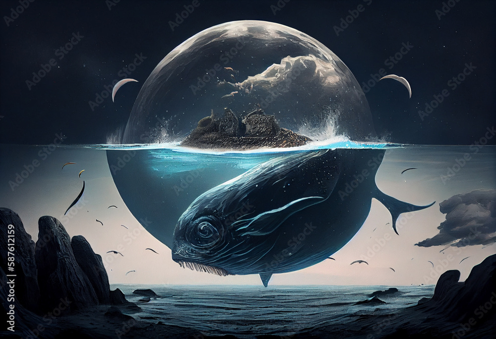 Poster landscape with moon generative ai technology.