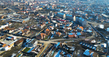 Hunedoara city, Romania. Aerial drone photography.