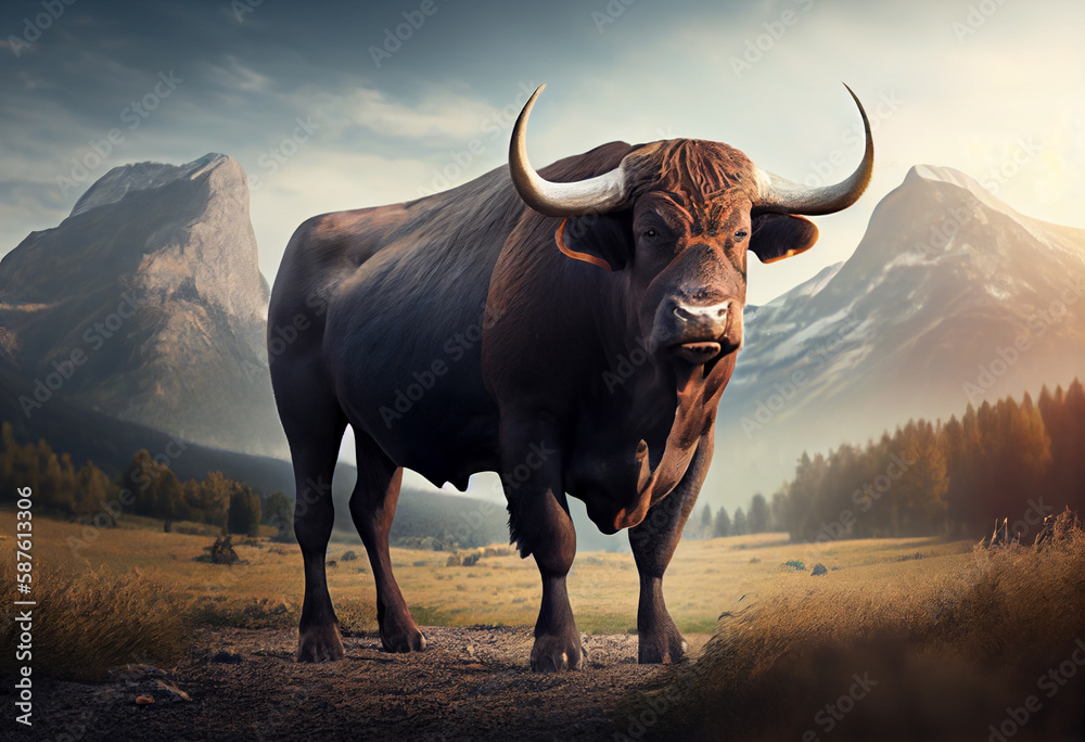 Poster buffalo in the sunset generative ai technology.