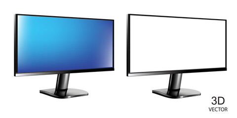 vector illustration 3D realistic blue screen and white screen monitor design template. on the white background.