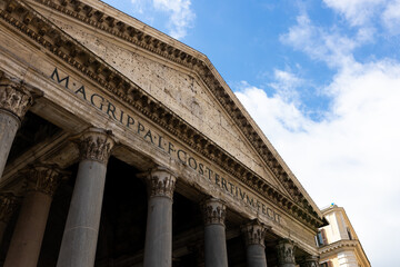 Pantheon in Rome, Italy. Column detail of the Pantheon in Rome. Traveling banner