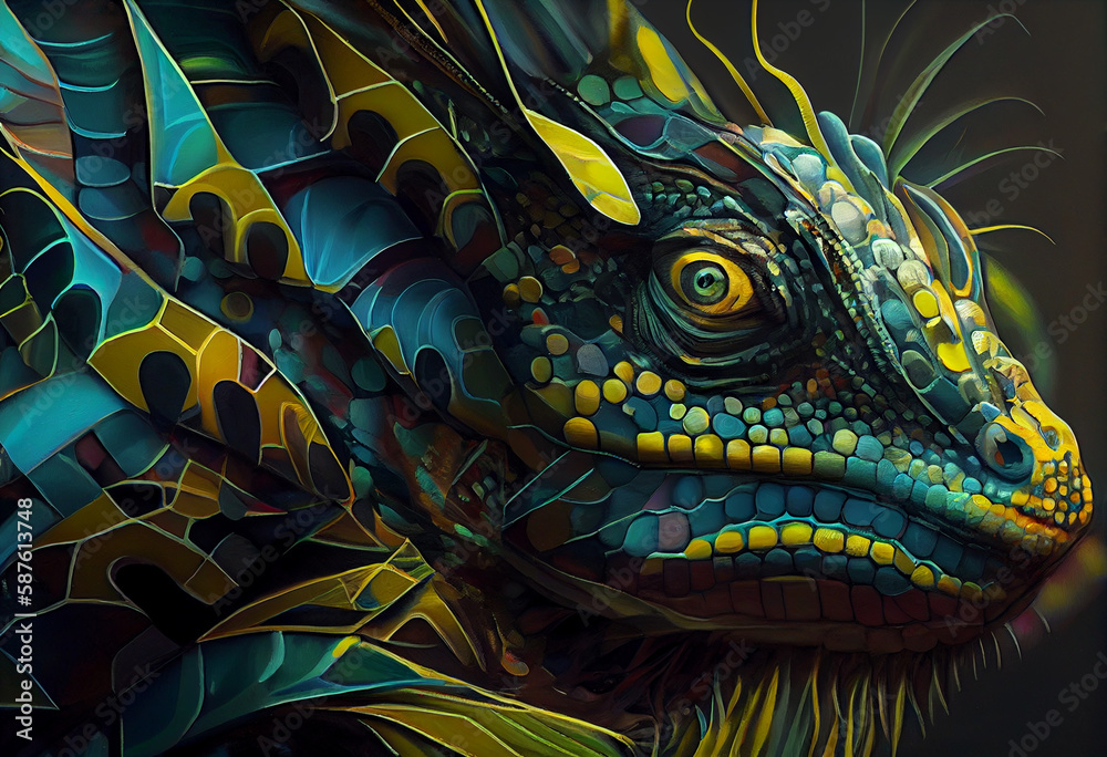 Aufkleber a detailed, photorealistic rendering of an iguana, with intricate textures and subtle shading. gener