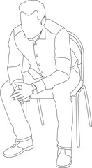 Fototapeta na wymiar Man sitting on a chair line art with white background, illustration line drawing.