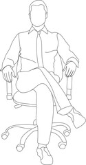 Man sitting on a chair line art with white background, illustration line drawing.