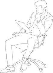 Man sitting on a chair line art with white background, illustration line drawing.