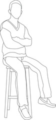 Man sitting on a chair line art with white background, illustration line drawing.