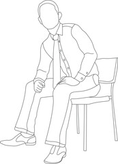 Man sitting on a chair line art with white background, illustration line drawing.
