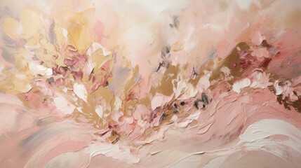 Acrylic painting-style background in shades of pastel pink and gold, with a soft and delicate lighting style that emphasizes the dreamy and romantic mood - Generative AI