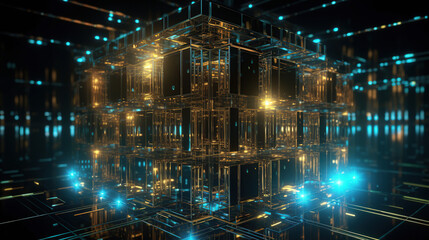 Abstract quantum computing circuit with futuristic design.

Created with generative AI technology and Photoshop.