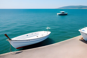 Fototapeta na wymiar single white boat on the black sea