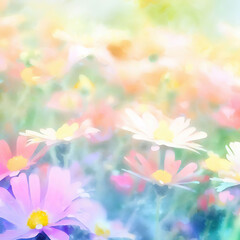 Obraz na płótnie Canvas colorful daisy flowers in watercolor style copyspace,bright and vibrant with Generative AI